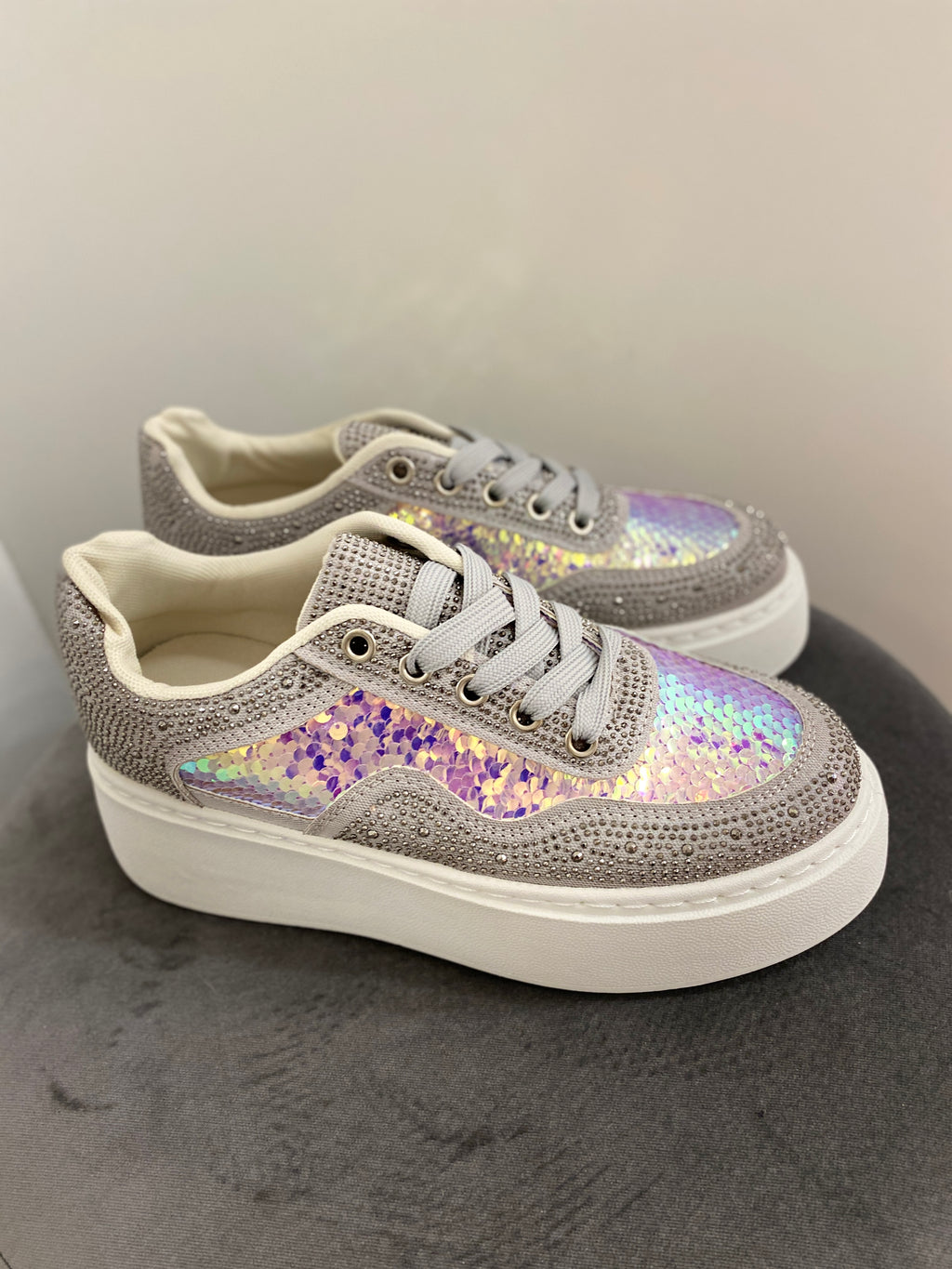 Sneaker, silber Strass/Pailletten LS-779