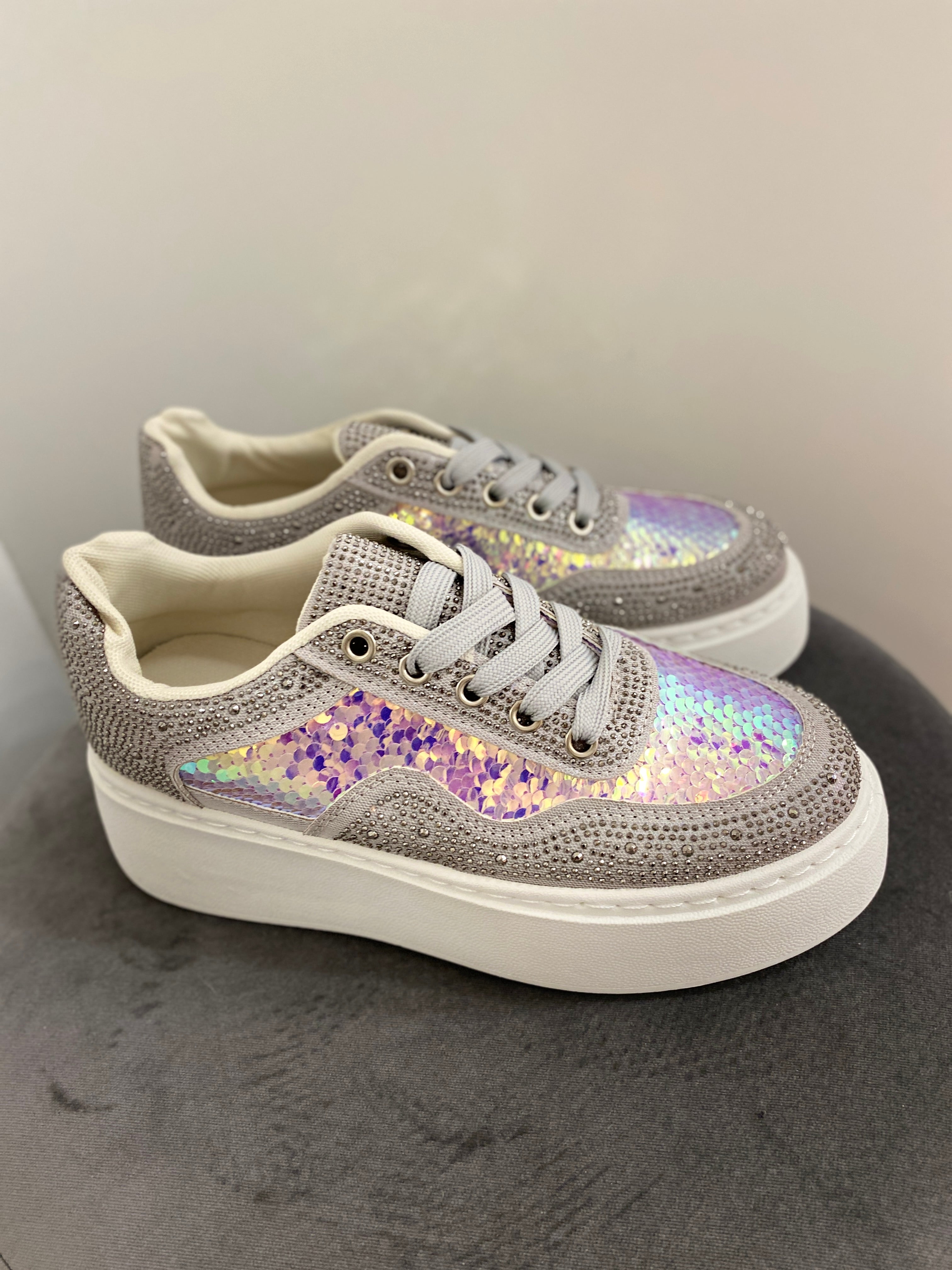 Sneaker, silber Strass/Pailletten LS-779