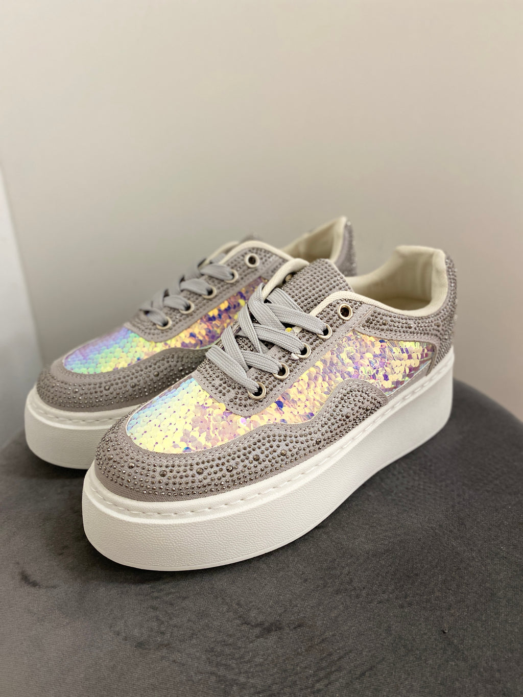 Sneaker, silber Strass/Pailletten LS-779