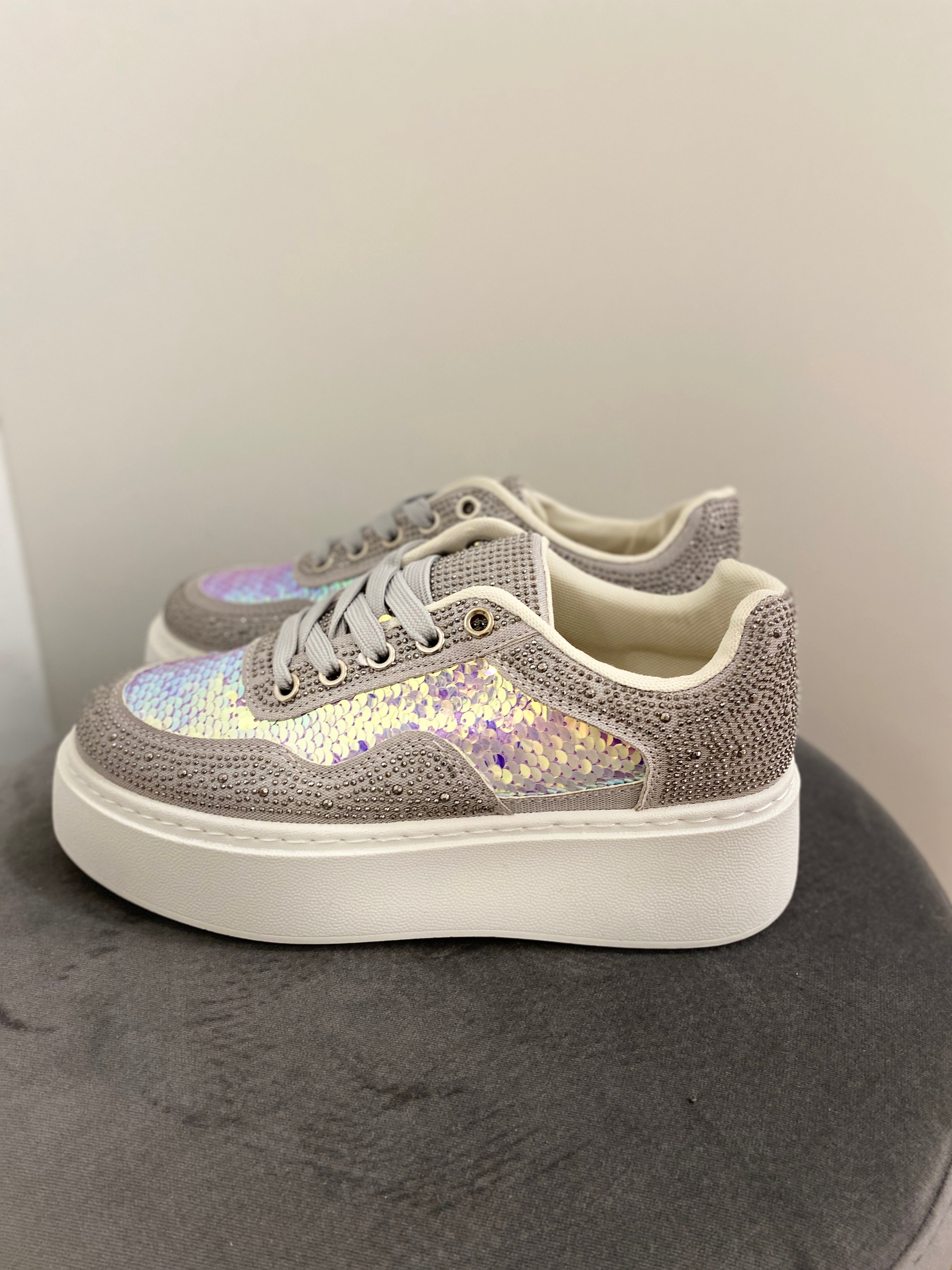 Sneaker, silber Strass/Pailletten LS-779