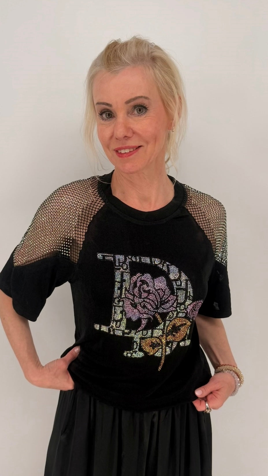 Stylisches Shirt mit Glitzer-Print, weiß, schwarz