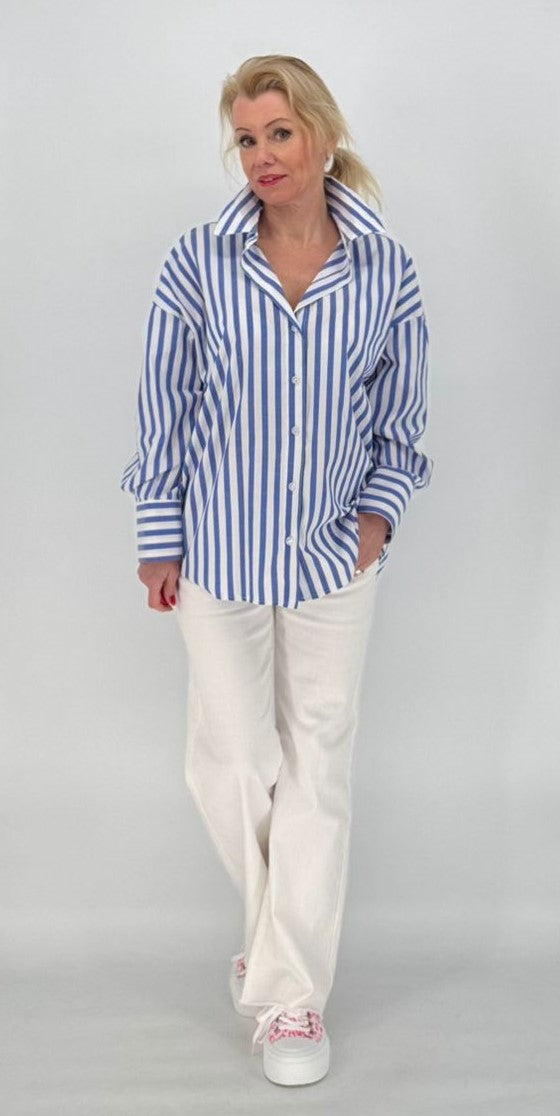 Streifen Bluse, weiß/blau