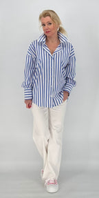 Streifen Bluse, weiß/blau
