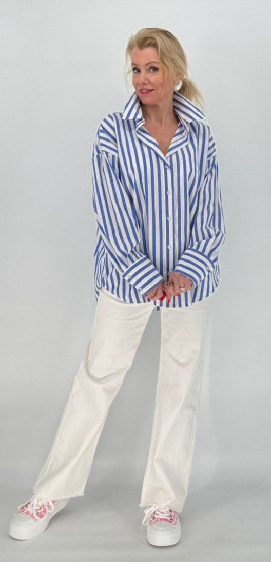 Streifen Bluse, weiß/blau