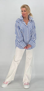 Streifen Bluse, weiß/blau