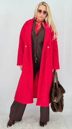 Eleganter Bouclé-Langkaufmantel mit Fütterung & Knöpfen – Rot