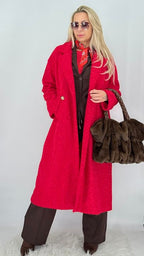 Eleganter Bouclé-Langkaufmantel mit Fütterung & Knöpfen – Rot