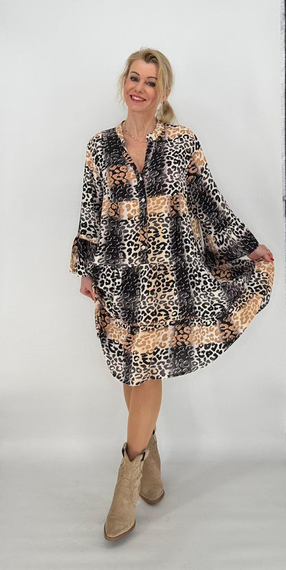 Kleid 100% Viskose schwarz/beige