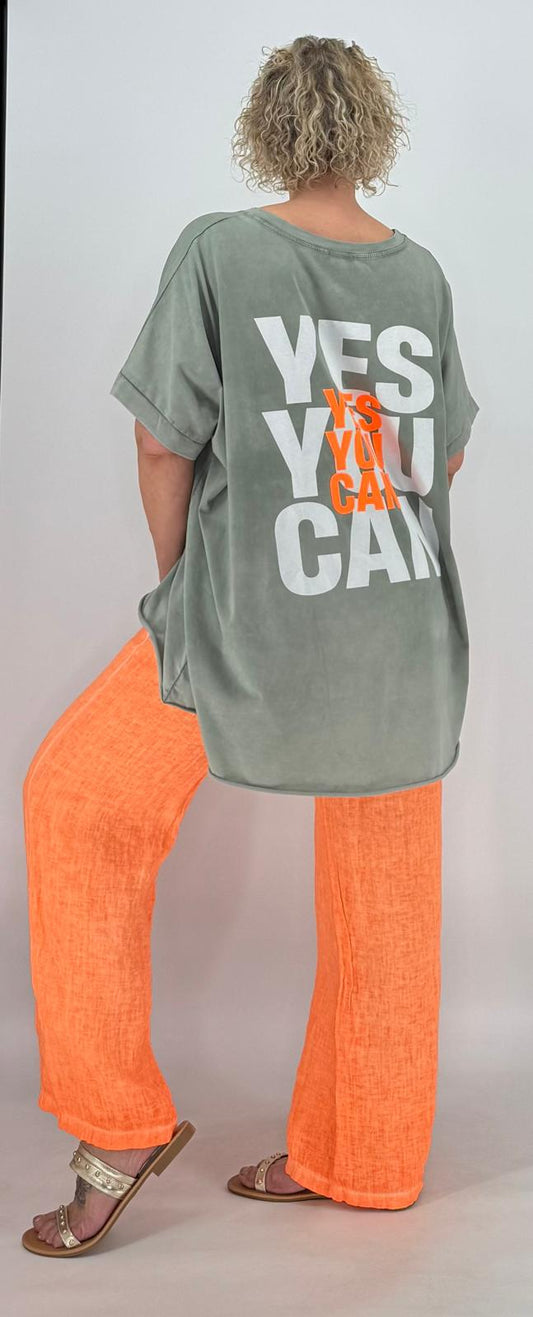 T-Shirt "Yes you can", stonewashed grau