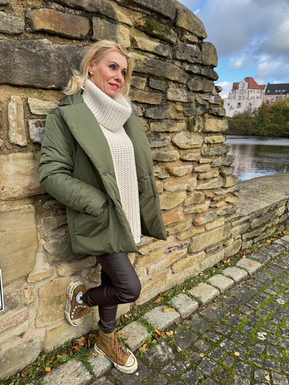Jacke, beige, grün knöpfen