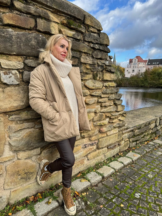 Jacke, beige, grün knöpfen