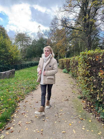 Jacke, beige, grün knöpfen