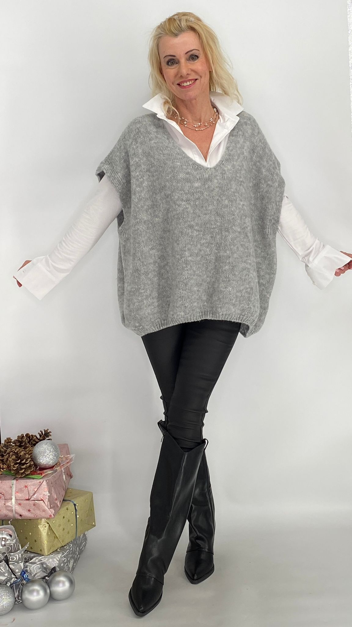 Pullunder aus Wolle, beige, blau, grau, schwarz