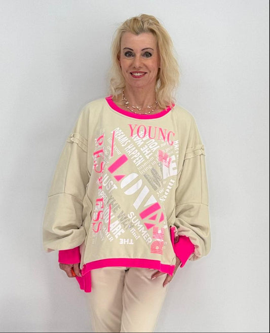 Sweatshirt "LOVE", blau, beige, weiß