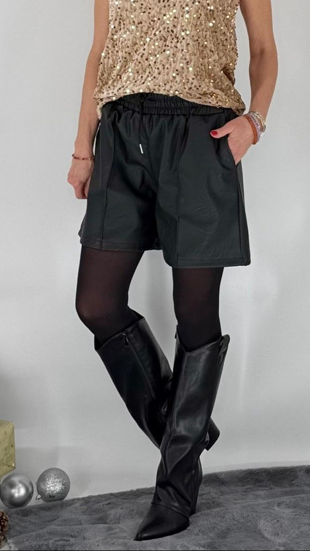 Kurze Lederimitat Hose, schwarz
