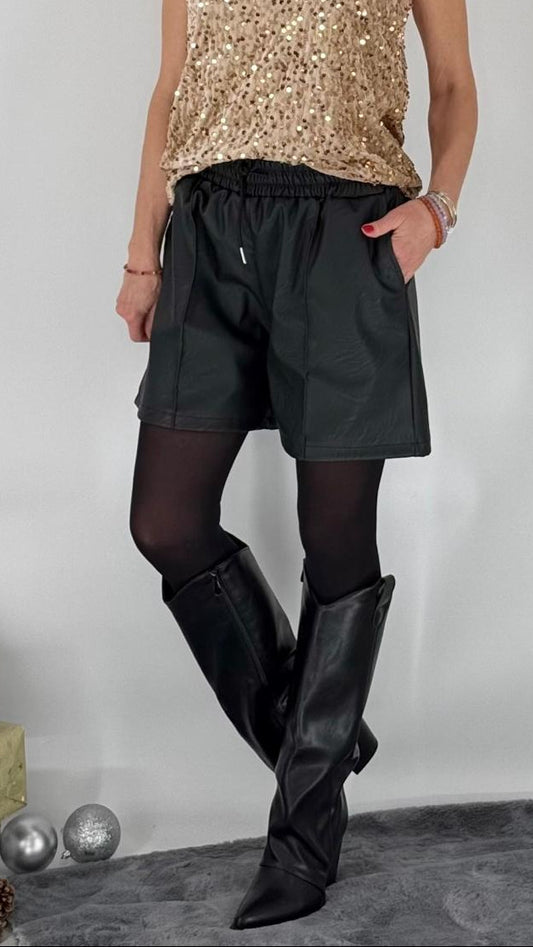 Kurze Lederimitat Hose, schwarz