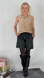 Kurze Lederimitat Hose, schwarz