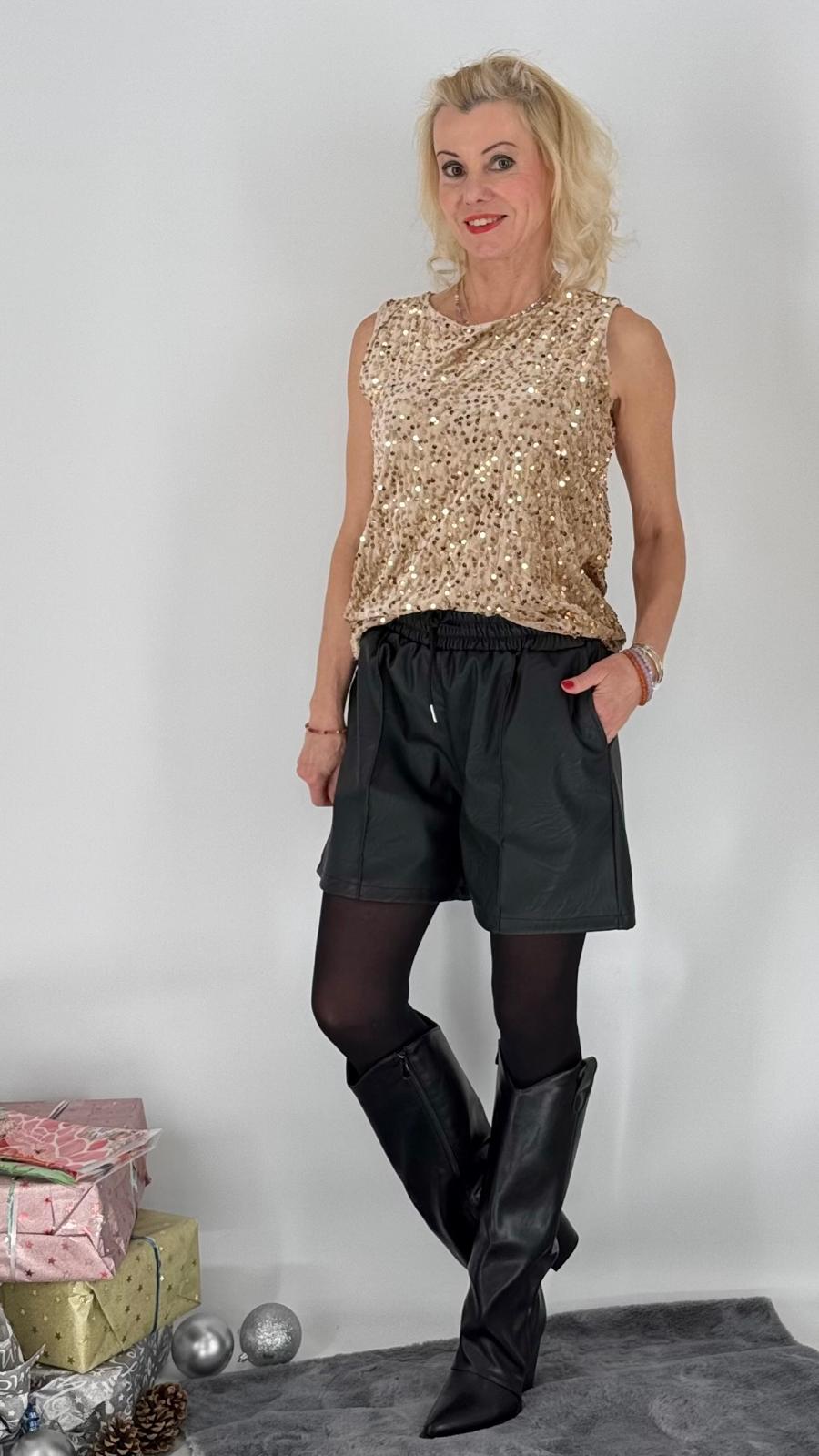 Kurze Lederimitat Hose, schwarz