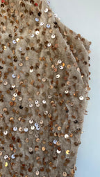 Paillettentop mit breiten Trägern, beige