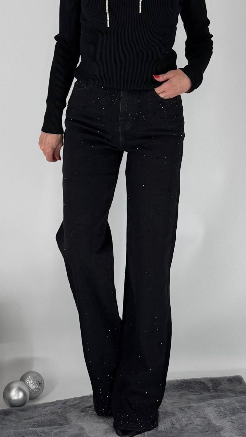 Jeans Strass Glitzer, schwarz