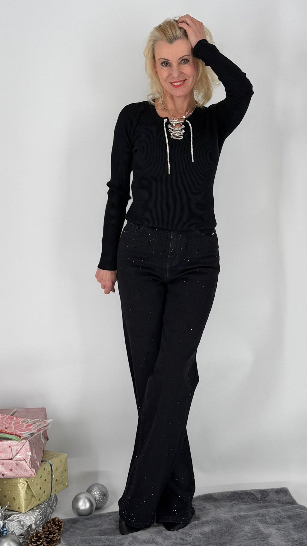 Jeans Strass Glitzer, schwarz