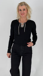 Pullover mit Strasskordel glitzer, schwarz