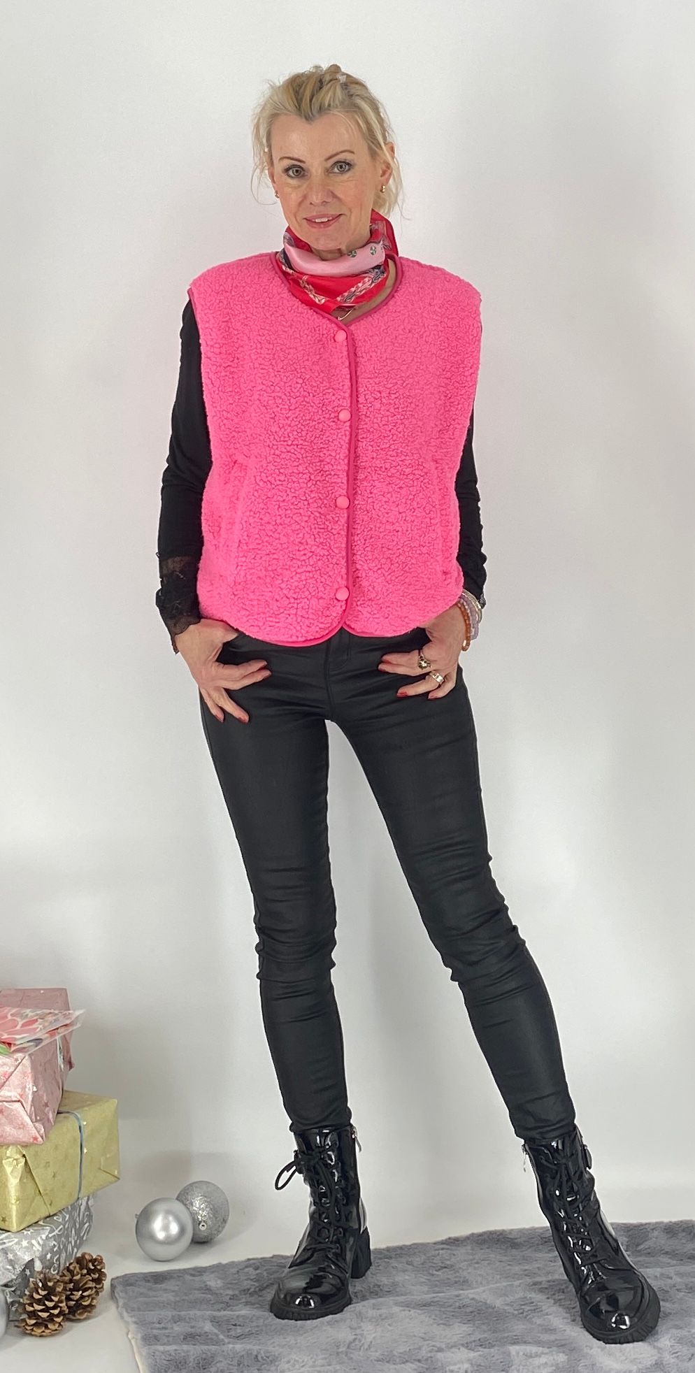 Weste mit Knöpfen, pink, beige