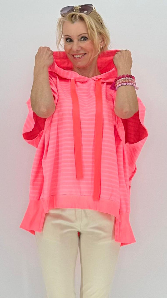 ESViViD Hoodie gestreift Neonrosa
