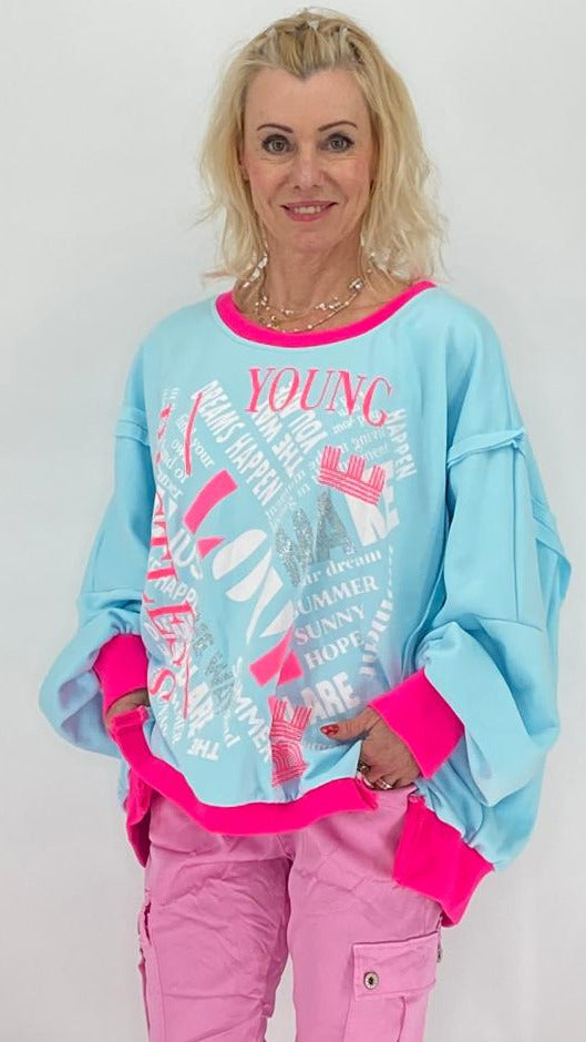 Sweatshirt "LOVE", blau, beige, weiß