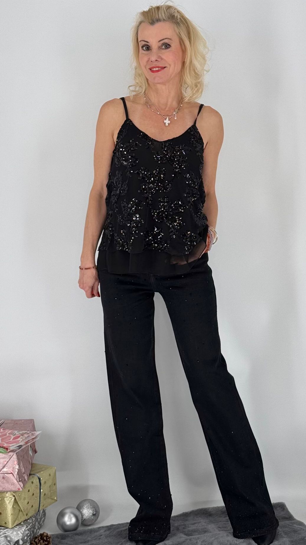Jeans Strass Glitzer, schwarz