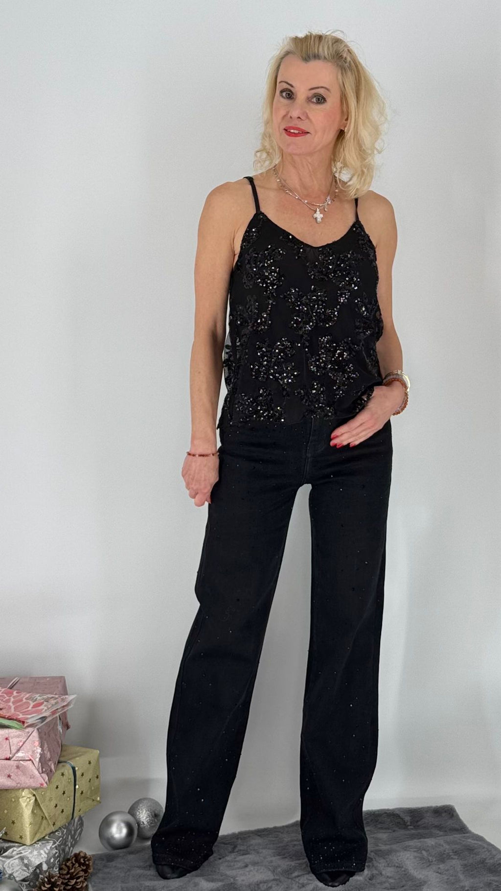 Jeans Strass Glitzer, schwarz