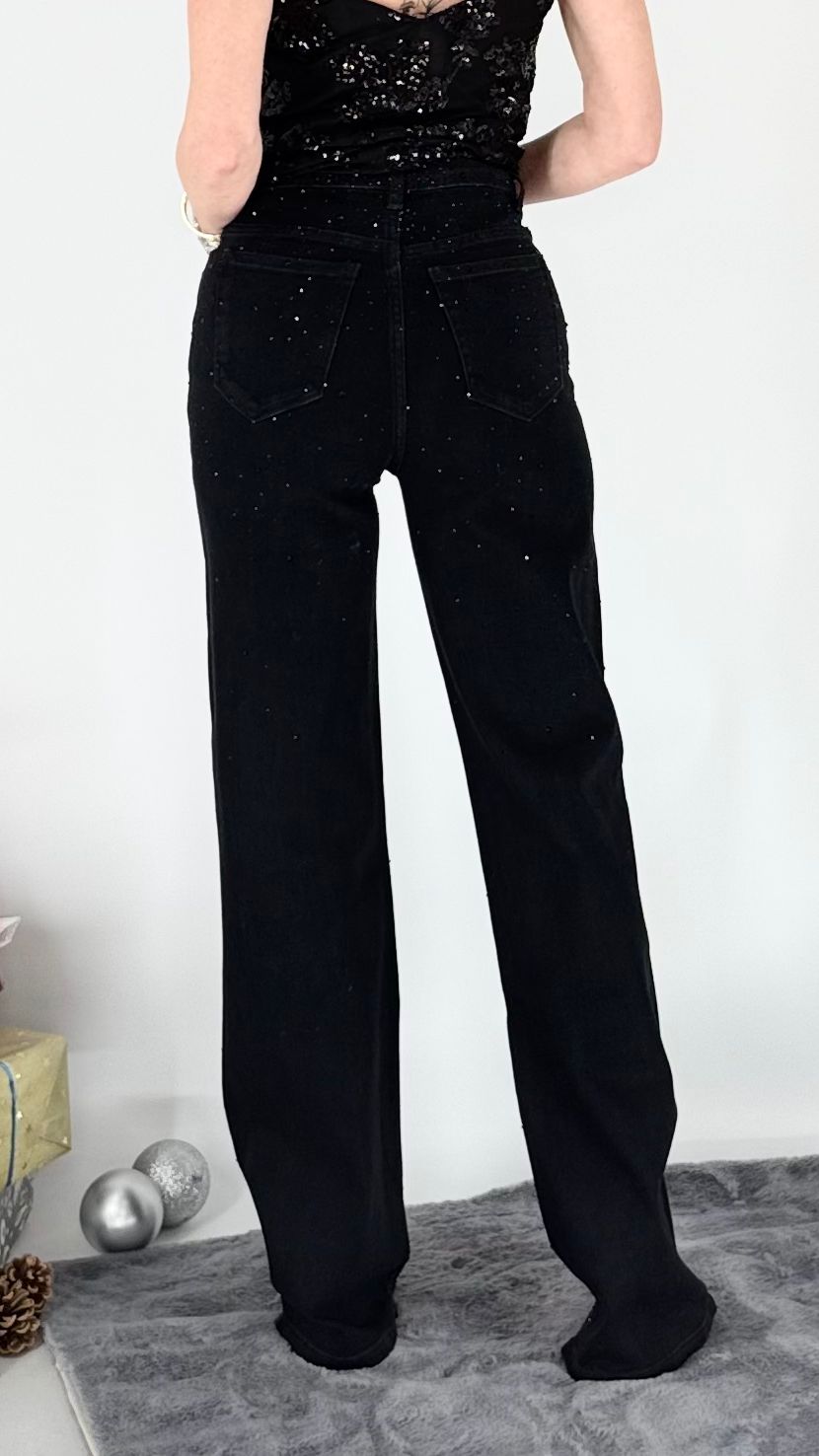 Jeans Strass Glitzer, schwarz