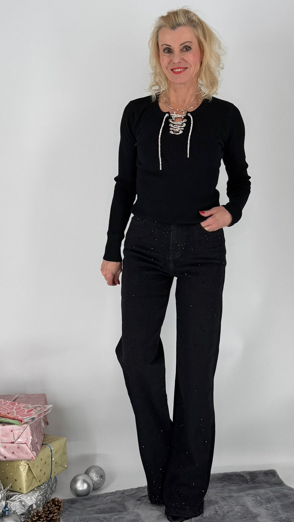 Jeans Strass Glitzer, schwarz