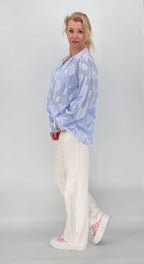 Streifen Bluse, weiß/blau