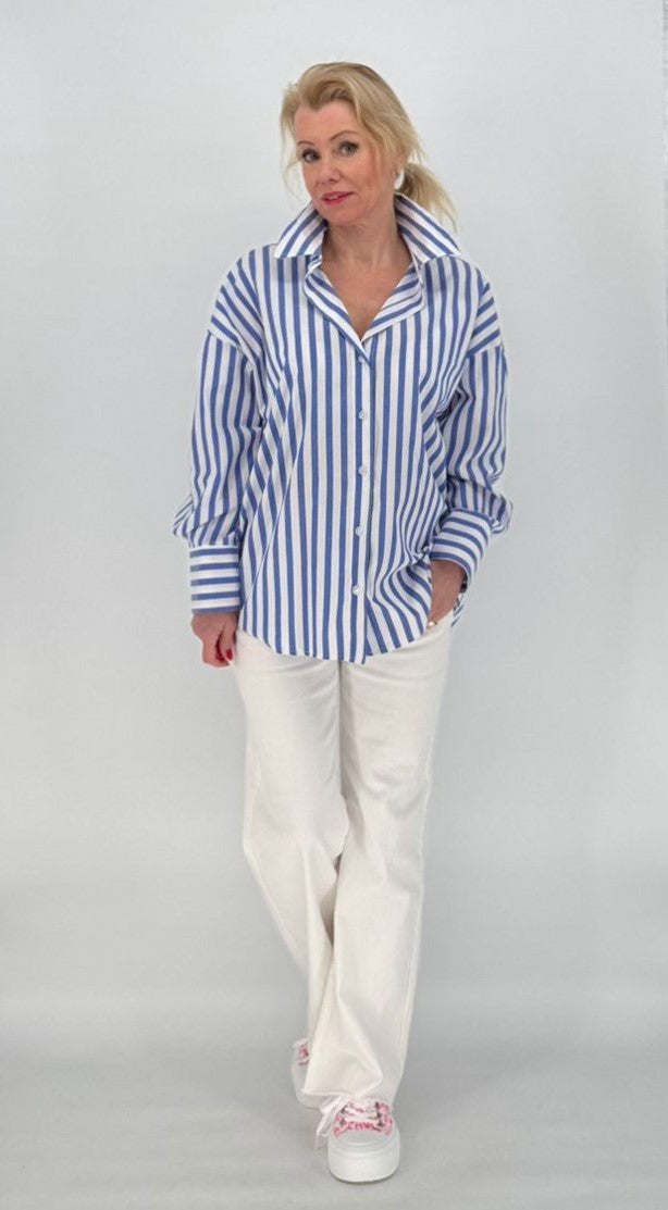 Streifen Bluse, weiß/blau
